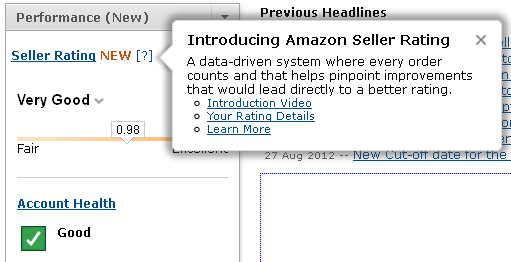 Amazon Seller Ratings Dashboard Widget