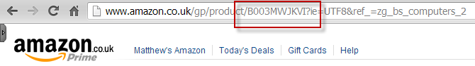 An ASIN in the Amazon URL for a product