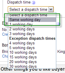 eBay same working day despatch option