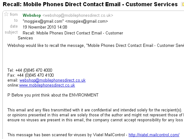 MobilePhonesDirect Recall Request