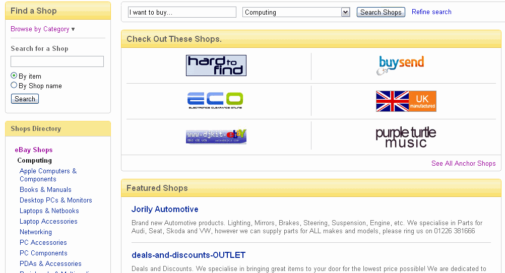 ebay shops directory anchor shops