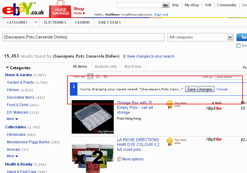 Editing a Saved eBay Search