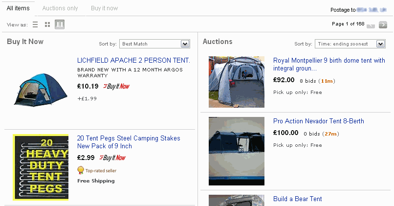 side by side eBay search results
