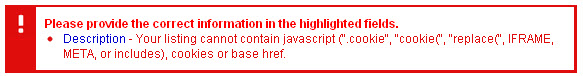 eBay Javascript Warning