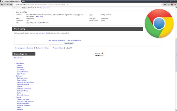 eBay Listing in Google Chrome