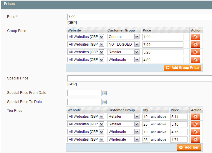Magento Pricing  Groups and Tiers