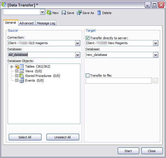 Magento database transfer with navicat