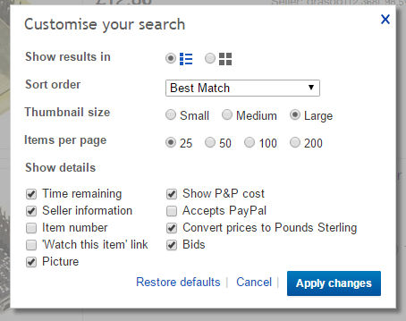 The Hidden eBay Customise your search options